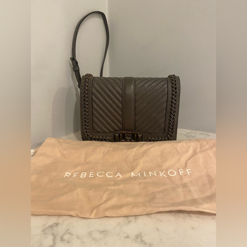 Rebecca Minkoff Chevron Quilted Small Love Crossbody with Chain Inset